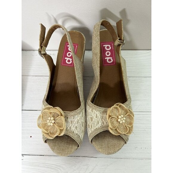 Pop Kalie Brown Floral cork wedge sandal shoes y2k Size 10M - Picture 1 of 15